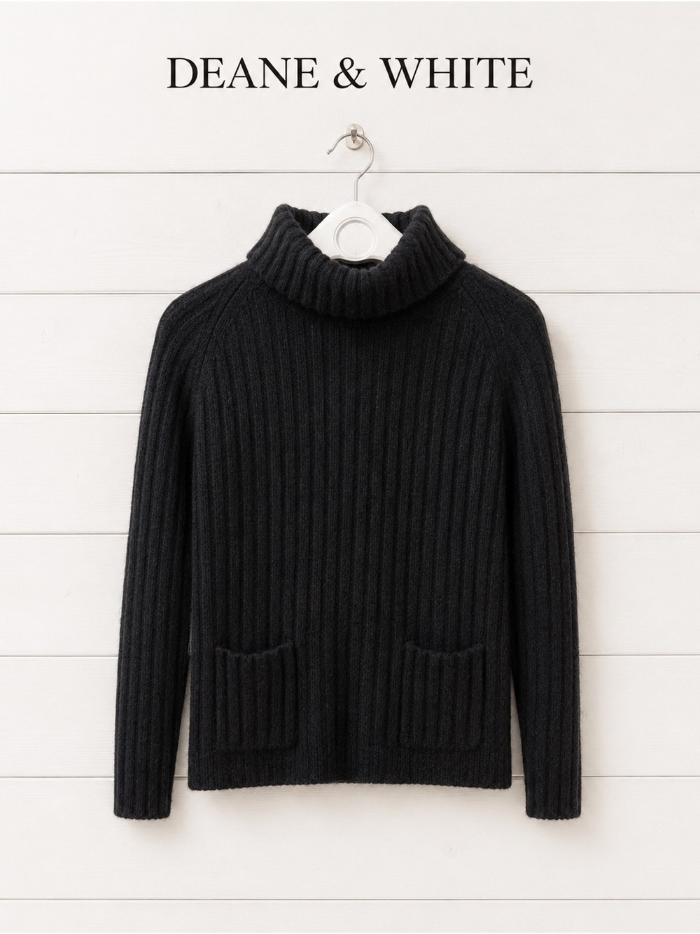 DEANE & WHITE Black Ribbed Turtleneck Sweater – Size M